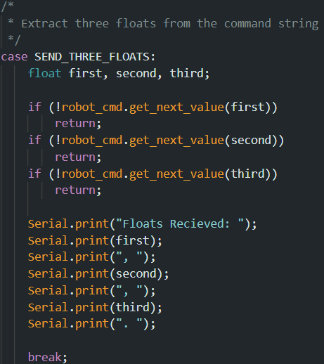 Implementing the Send Three Floats Command