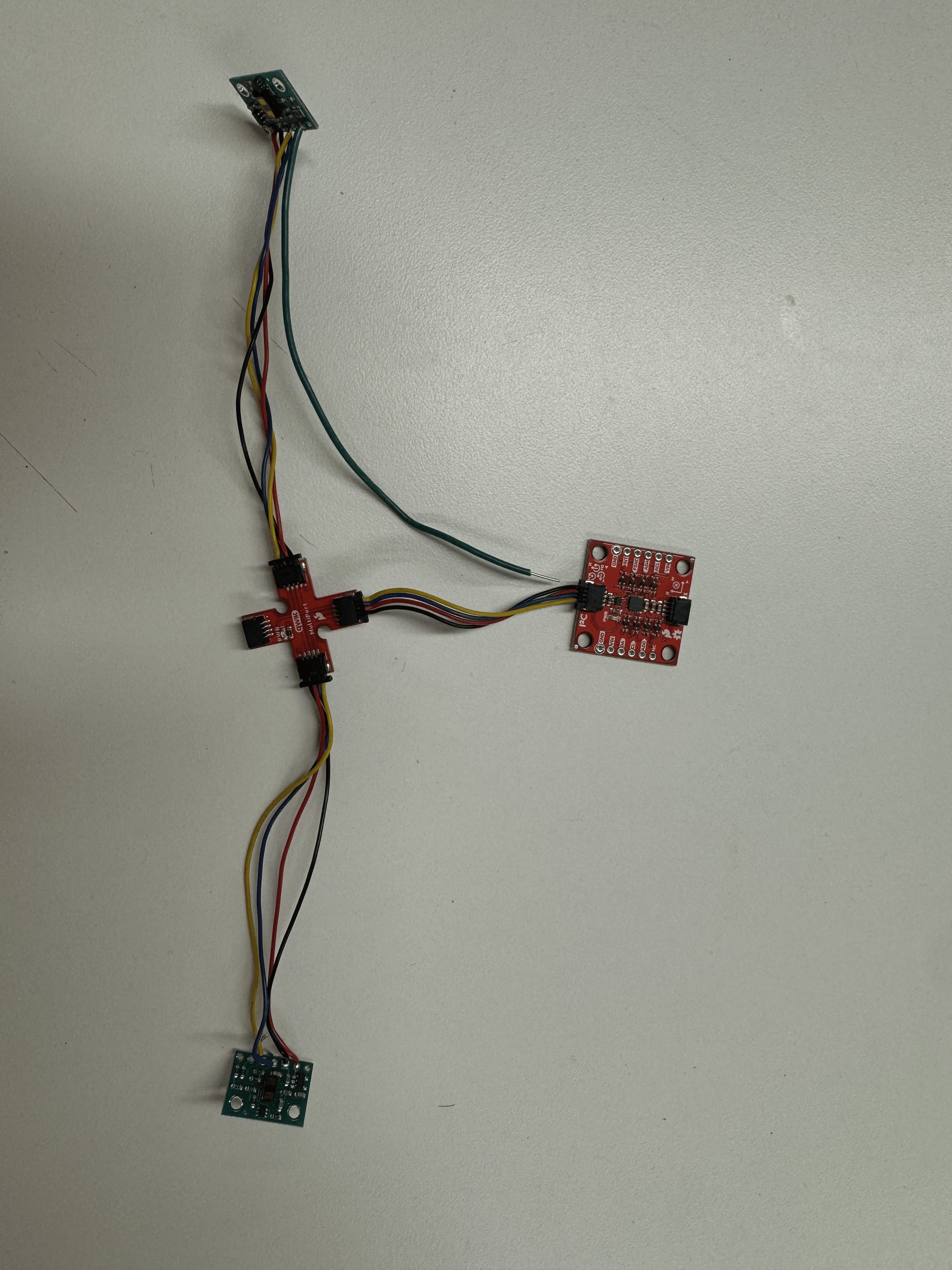 Image of the ToF sensors and IMU connected to the QWIIC breakout board.